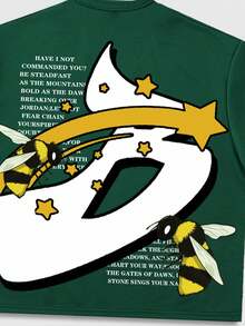 ROMWE MEN Street Life Men's Loose Dropped Shoulder Short Style Printed T-Shirt - Dark Green - View 3