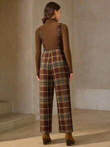 Wildy 波西米亚风休闲美式西部乡村格子背带裤，新款秋冬街头时尚连体裤 - 彩色 - 查看 6