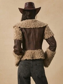 Easelle Áo khoác nữ dáng rộng cổ điển bohemian du mục thắt eo, cổ áo rộng, áo khoác tua rua, quần áo ngoài trời cho nữ, trang phục phương Tây cho nữ, áo khoác lông cho nữ vào mùa thu/đông - màu nâu - Xem 3