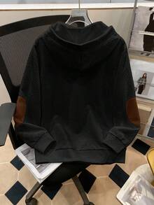 SHEIN Teen Boy Casual Comfortable Versatile Side Color Block Half-Zip Sweatshirt, Suitable For Autumn And Winter - Black - View 2