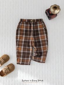 Cozy Pixies Pantaloni casual con vita elastica a quadri in tonalità terra per bambini maschi