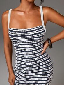 Athîral Vestido de verano de mujer con rayas, cruce en la espalda y abertura lateral - Azul - Ver 4