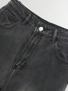 Manfinity EMRG Y2K 复古街头服饰男款浅蓝色水洗牛仔宽腿裤，带星星贴片 - 深灰色 - 查看 3