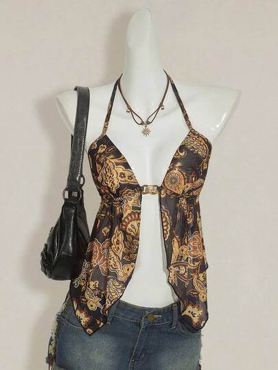 SHEIN ICON Áo hai dây buộc hở lưng gợi cảm đính ngọc trai kim loại cho nữ