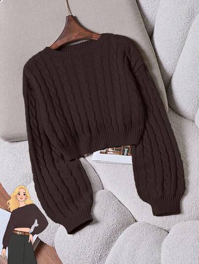 Franclia Women Solid Color Crew Neck Long Sleeve Casual Top Knit Pullover Fall Winter Outfit