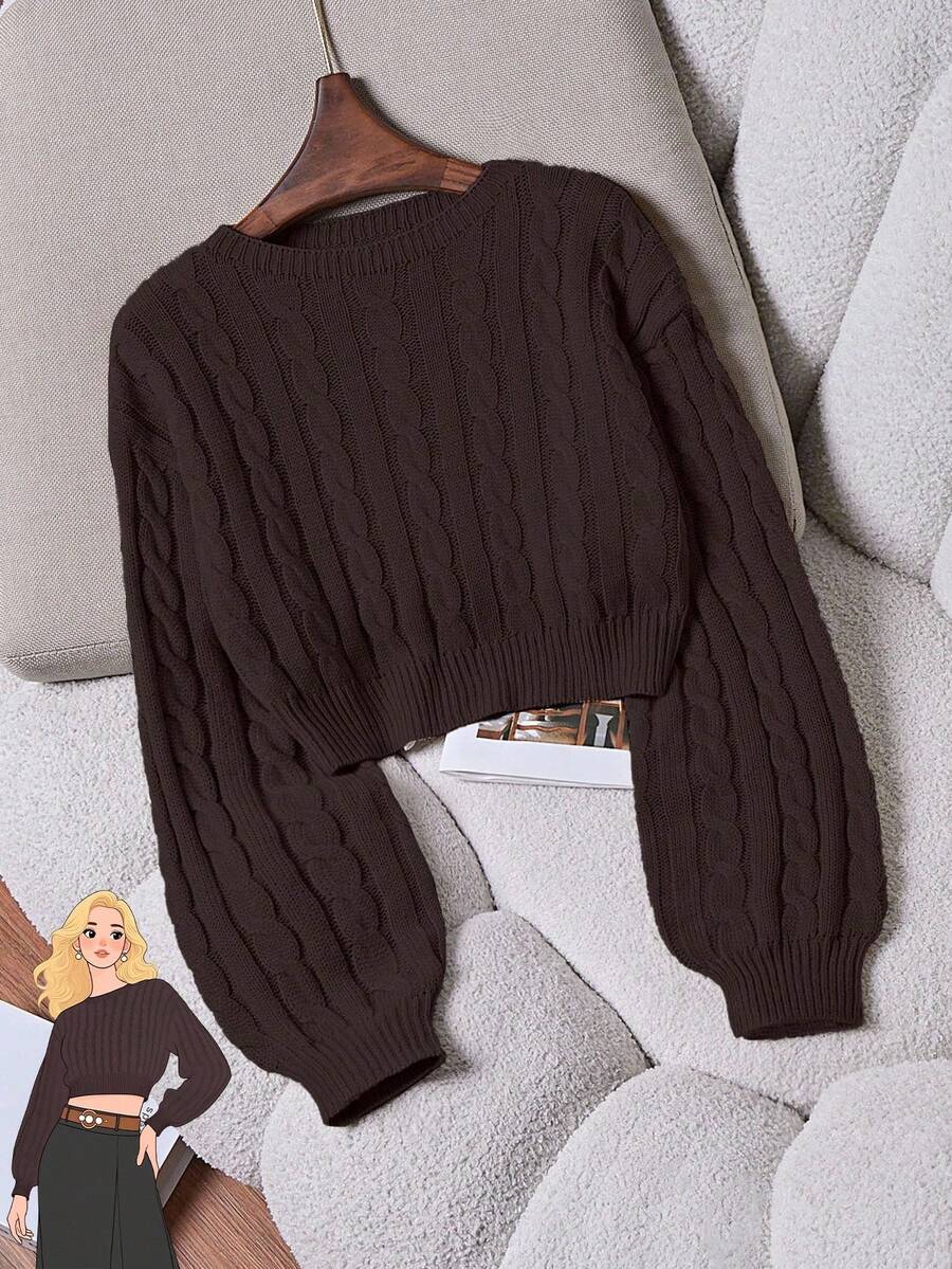 Franclia Women Solid Color Crew Neck Long Sleeve Casual Top Knit Pullover Fall Winter Outfit