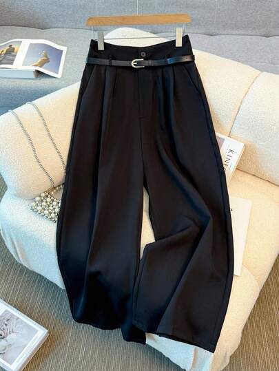 GlowEve CURVE Plus Size Solid Color Pleated Casual Daily Pants Fall Cloth For Women