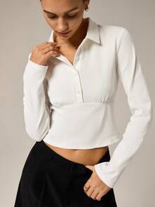 Hanevo Tricou sport casual cu mânecă scurtă, simplu, alb, cu design divizat - alb - Vizualizare 1
