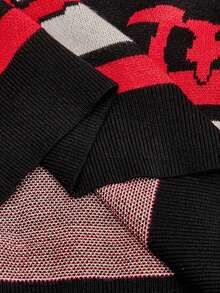 Friday the 13th X ROMWE 万圣节字母面具图案超大毛衣，恐怖氛围 - 黑色 - 查看 5