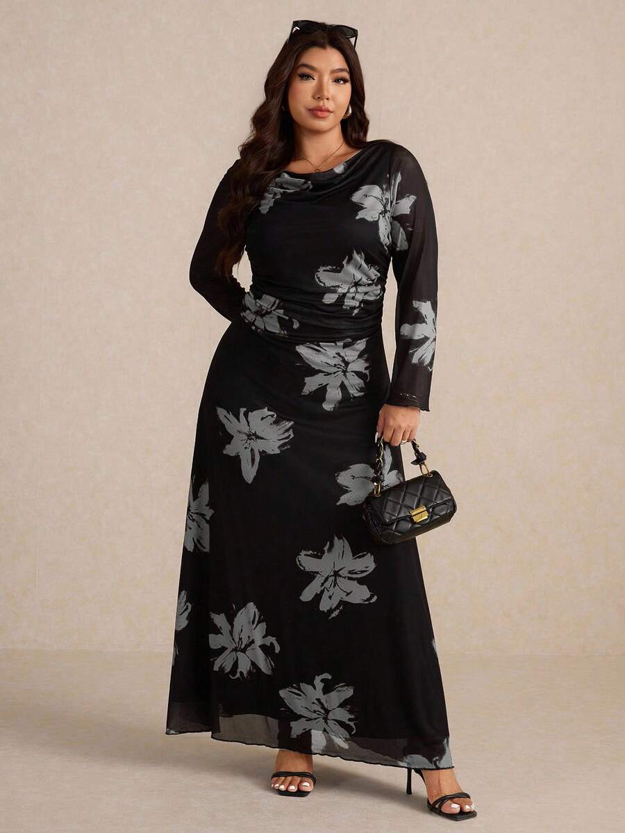 Elaquor Plus Size Women's Hooded Tie Dye Print Maxi Dress, Fashionable Casual Elegant Loose Dress, Spring/Summer New, Soft Mesh Fabric, High Elasticity, Plus Size Curve Elegant Dress Plus Size Elegant Dress, Elegant Dresses For Women, Elegant Dresses For Party