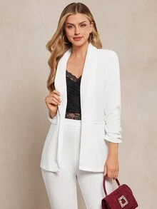 SHEIN Clasi Áo khoác blazer trơn cổ khăn choàng cho mùa thu/đông - trắng - Xem 5