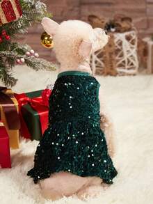 PETSIN Pet Sequin Glittering Princess Dress For Christmas, Olive Green - Dark Green - View 1