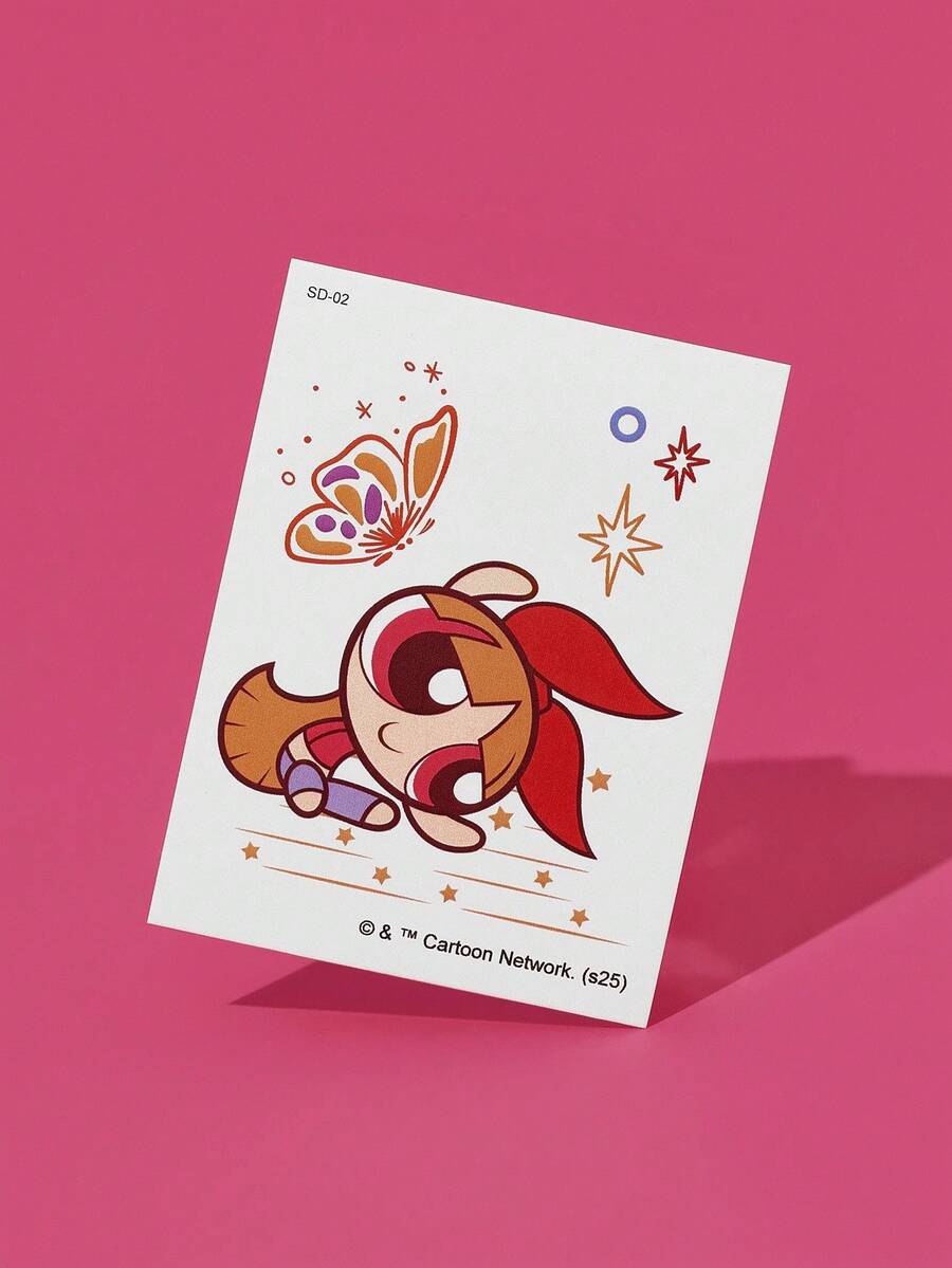 THE POWERPUFF GIRLS X SHEIN FanGlow Blossom 1pc Colorful Cartoon Tattoo Sticker Suitable For Shoulder, Neck, Clavicle, Arm, Body Art, Temporary Waterproof Simulation Tattoo Sticker - Multicolor - View 1