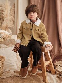 Loomiva 这款男童休闲日常百搭舒适保暖加厚拉链夹克，适合室内、户外滑雪、日常穿着、运动、玩耍、聚会、秋冬季节度假等场合。 - 卡其色 - 查看 4