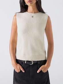 LYSMO 2025New Style Minimalist Women's Women's Solid Color Twist Back Design Sleeveless Casual Knit Top/Autumn/Autumn For Women/Women's Winter /Halloween Costume For Women/Halloween Shirt /Christmas Women's /Nightmare Before Christmas/Civil Wedding/Party/Punk Sweater - Cream - View 4