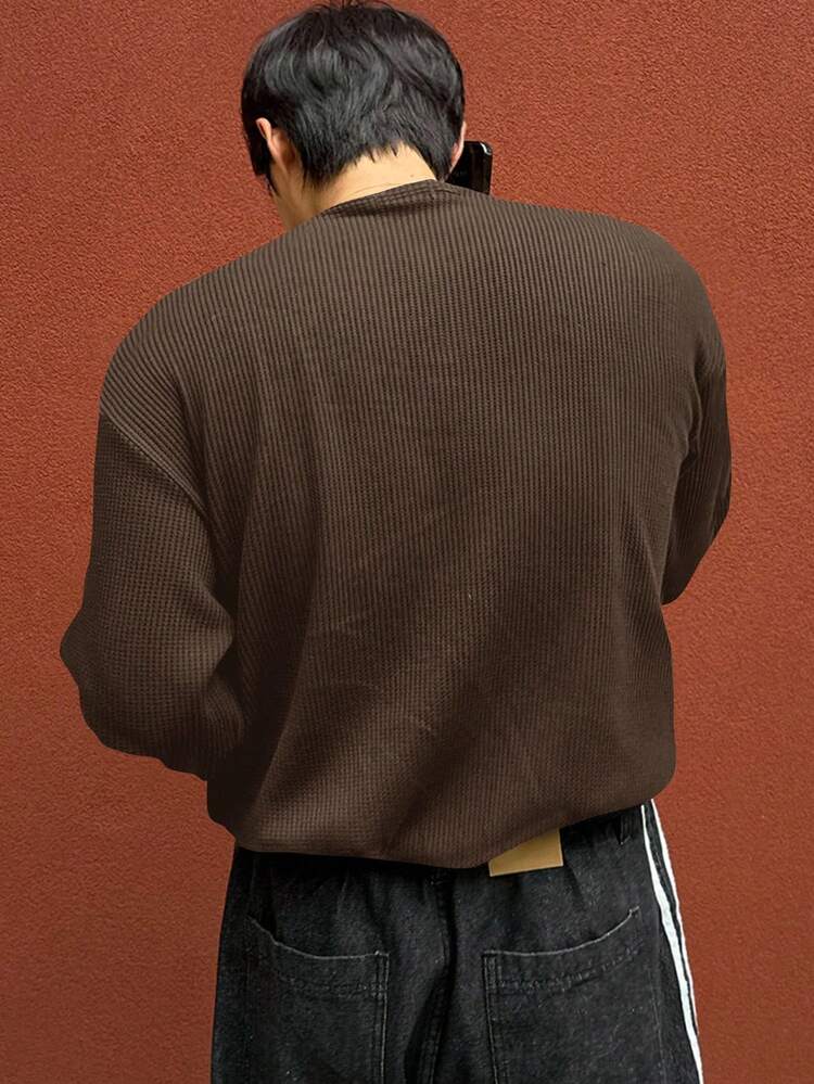 Men's Textured Fabric Solid Color Basic Half-Zip T-Shirt