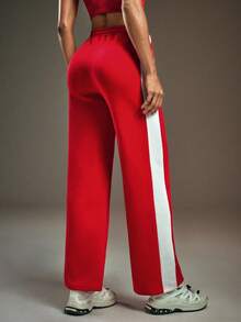 Powerista Women's Casual Sports Contrast Color Thermal Lined Zipper Pocket Pants - Red and White - View 2