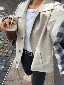 Jouncy 女式休闲短款风衣 - 卡其色 - 查看 2