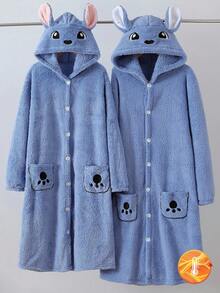 1 pezzo Accappatoio lungo con cappuccio a maniche lunghe, stile minimalista, colore blu chiaro, adatto per coppie, realizzato in tessuto morbido e confortevole, design minimalista per abbinamenti facili, tessuto a maglia elasticizzato, lavabile in lavatrice, vestibilità comoda e facile da curare (venduto singolarmente), autunno