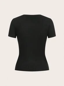 SHEIN EZwear 2 件百搭圆领紧身短袖 T 恤，百搭，多种面料可选 - 黑色 - 查看 3