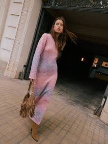 Nöista 渐变色修身长裙，粉色针织和薰衣草色调，长袖，非常适合女性优雅的晚会和正式场合。 - 粉色 - 查看 6