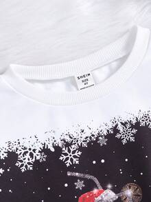 3pcs Young Boy Snowflake Print Crew Neck Sweatshirt,Autumn,Family Matching Mommy And Me Christmas,Thermal Lined Thick Fabric Comfortable For Winter - Black and White - View 3