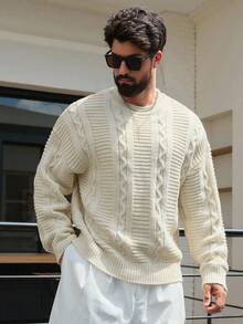 DAZY Herren Pullover in Apricot mit Herbst-Kabel-Textur Muster - Aprikosenfarben - Übersicht 1