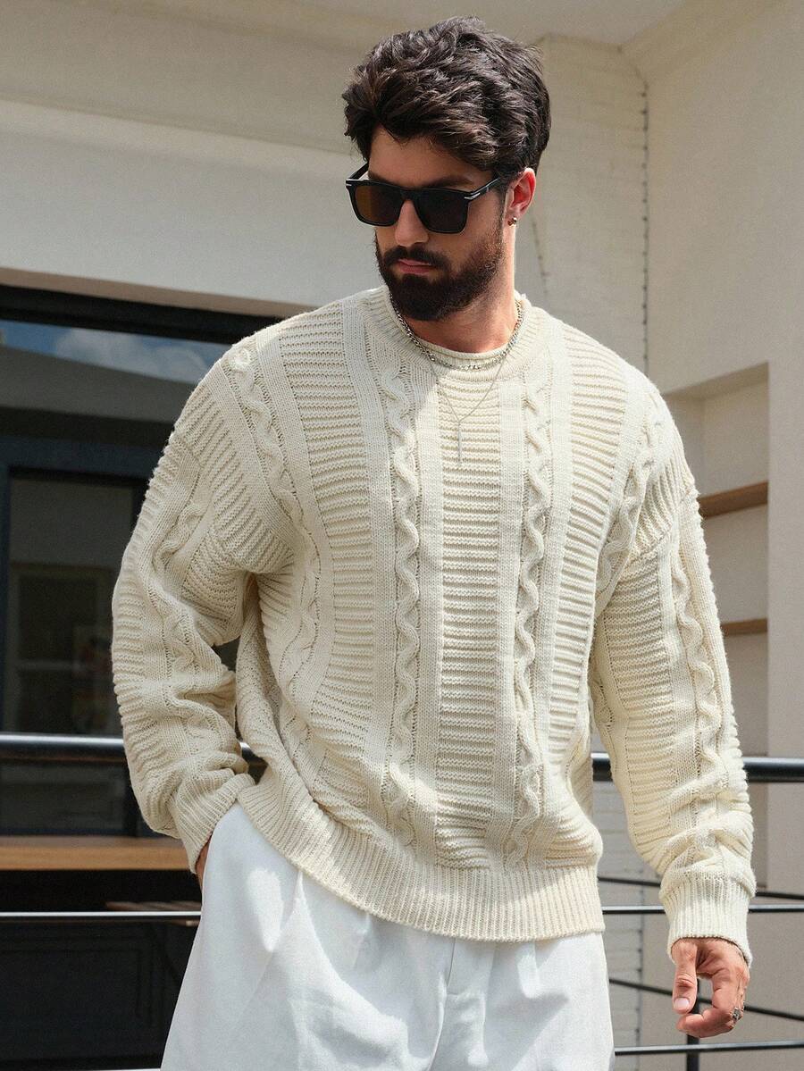 DAZY Herren Pullover in Apricot mit Herbst-Kabel-Textur Muster - Aprikosenfarben - Übersicht 1