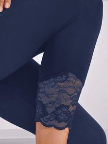 Amorya Women's Solid Color Minimalist High Waist Lace Patchwork Leggings