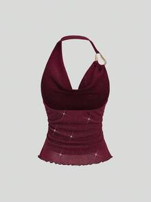 SHEIN Unity Camiseta de tirantes finos sin mangas color borgoña para mujer, otoño/invierno - Burdeos - Ver 7