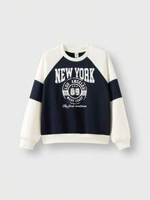 JNSQ Tween Boy Casual Pullover Sweatshirt, Loose Fit Colorblock Graphic Print Long Sleeve Crew Neck Top, Suitable For Autumn, Winter Daily Wear, Outdoor Activities, Vacation, Streetwear, Party And Leisure