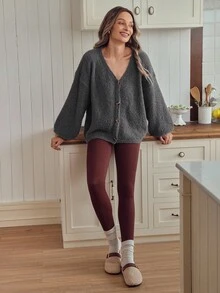 Louniche Women's Fashionable Soft Fluffy Lantern Sleeve Cardigan, Autumn/Winter - Grey - View 4