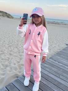 SHEIN Elladie kids Strój dla młodej dziewczyny, baleriny, z nadrukiem w bloki kolorów, z długim rękawem, kurtka i spodnie, swobodny strój na jesień/zimę - Wielokolorowe - Zobacz 1