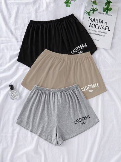 Short de estar en casa de cintura elástica con estampado de letras en 3 colores diferentes