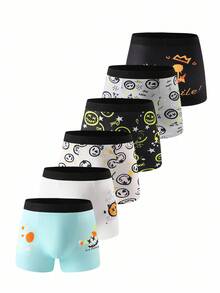 6件装男童笑脸图案舒适成长内裤，平角内裤 - 彩色 - 查看 1