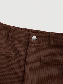 SHEIN MOD Plus Size Women's Solid Color Vintage Simple Daily Corduroy Rib Pants,Coffee Pants,Wide Leg Women Pants/Winter