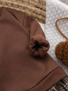 Firerie Kids Firerie Kids 年轻女孩卡其色运动衫拼布格子裙运动衫连衣裙，复古时尚百搭休闲日常穿着