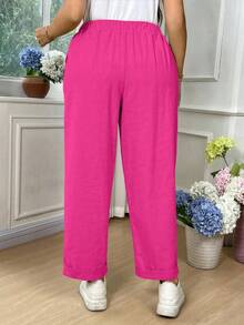 EMERY ROSE Quần dài màu trơn thường ngày cỡ lớn cho nữ - Màu Hồng Tươi - Xem 2