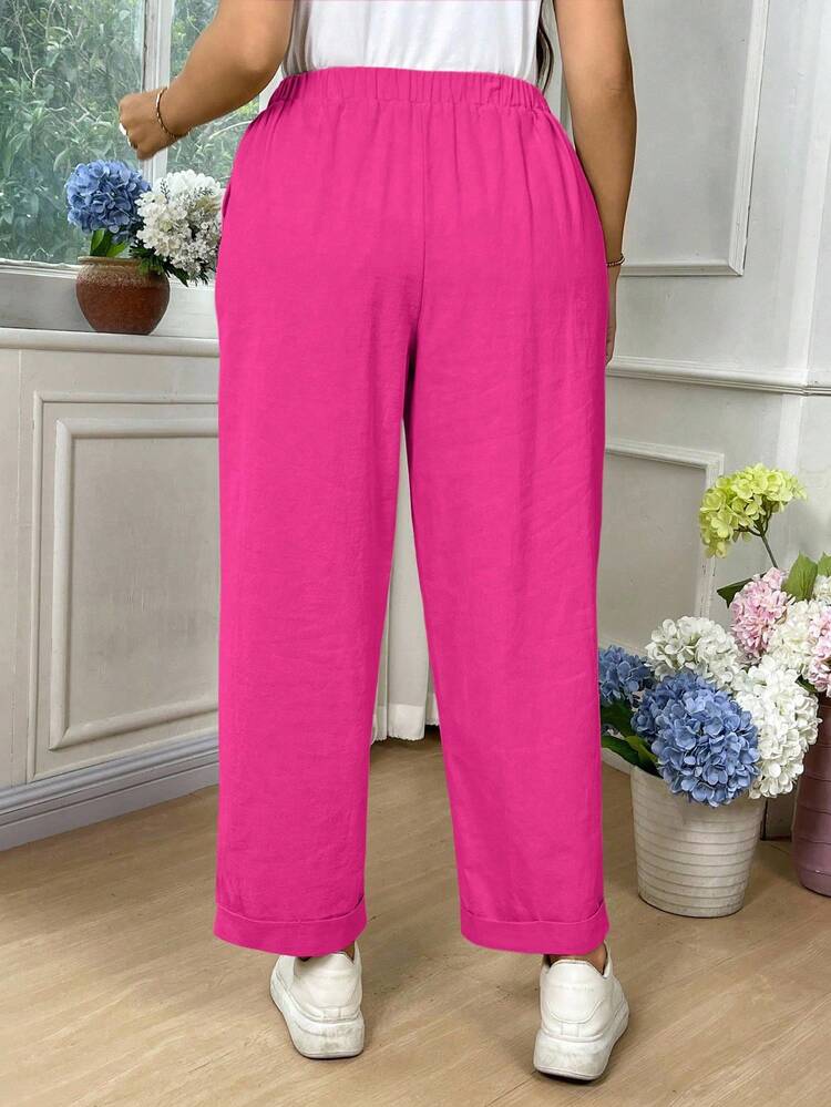 EMERY ROSE Quần dài màu trơn thường ngày cỡ lớn cho nữ - Màu Hồng Tươi - Xem 2