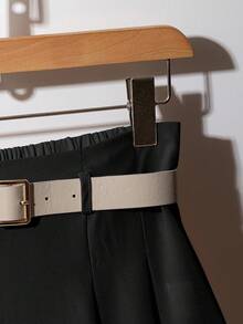 SHEIN PETITE Chân váy chữ A thanh lịch kiểu Pháp dành cho nữ, độc đáo và thời trang, mùa thu/đông - màu đen - Xem 3