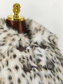 Y2K Amplova Polka Dot Zip Up Short Faux Fur Jacket For Winter Cheetah Print Jacket Faux Fur Coat Animal Print Clothes Leopard Print Jacket - Multicolor - View 7