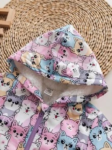 SHEIN 可爱卡通图案保暖连帽衫，百搭秋冬款，女婴设计 - 彩色 - 查看 9