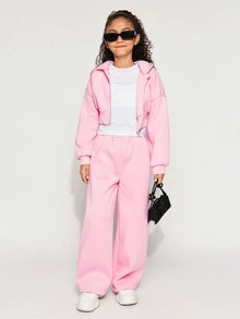 Radiana Tween Girls Nova Glow Tween Girl 时尚舒适派对/街头服饰纯色针织连帽运动衫和宽松运动衫套装 - 粉色 - 查看 1