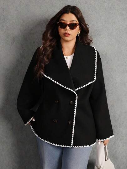 Elaquor 秋冬大码女式休闲梭织长袖外套夹克