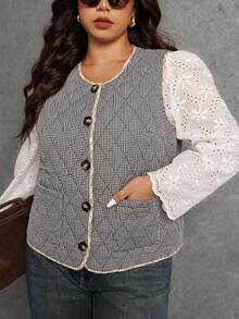 Elaquor Plus Size Casual Plaid Sleeveless Jacket, Autumn/Winter Quilted Vests Sleeveless Vests Fall/Winter - Black - View 3