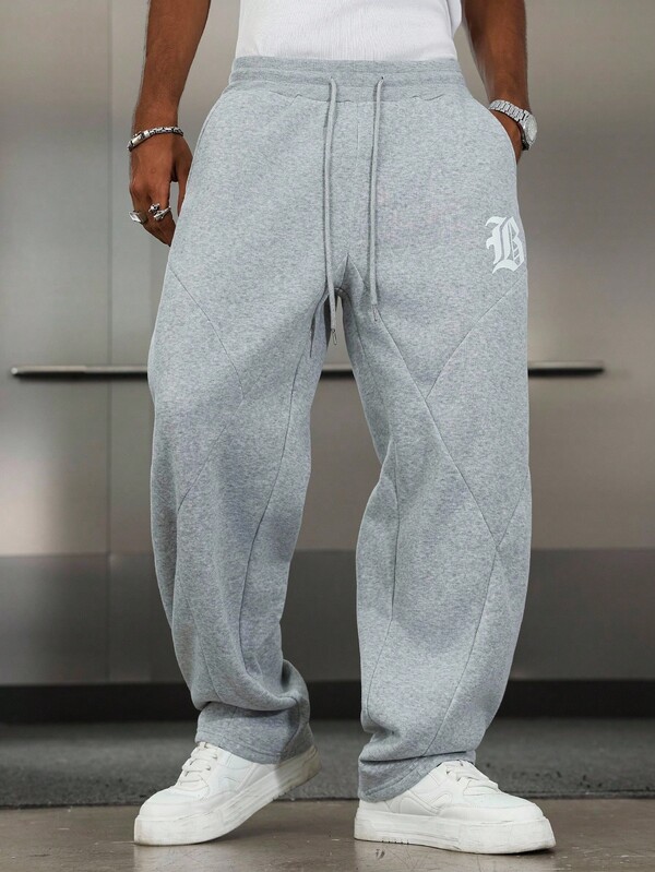 PAVTROS Manfinity Streetrush Men's Casual Sports Letter Print Drawstring Waist Sweatpants , Grey Sweatpants , Baggy Sweatpants , Gym Sweatpants