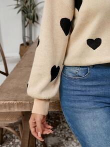 Modelyn Suéter holgado de manga larga con estampado de corazón para mujer de talla grande, uso casual de todos los días