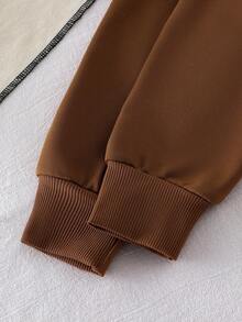 Sparklyn 女孩休闲日常运动棕色长袖连帽拉链连体裤，舒适腰部抽绳简约连体裤，秋季