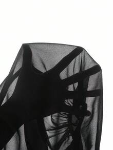 Elenzga Christmas Plus Size Women's Elegant High-End Niche Chiffon Scarf Shawl Sleeve Open Slit Waist Tie Decor Long Dress, Dark Feminine Fashion (Wednesday Aesthetic), Suitable For Everyday, Party, Banquet