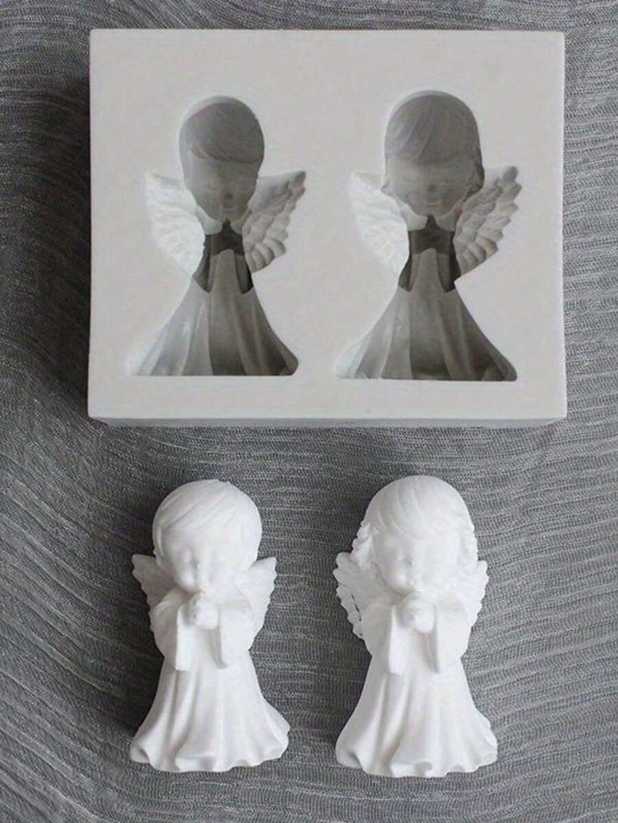 1 khuôn silicon 3D hình thiên thần dùng cho đồ thủ công DIY: Hoàn hảo để làm xà phòng, nặn đất sét. - Màu Xám nhạt - Xem 1